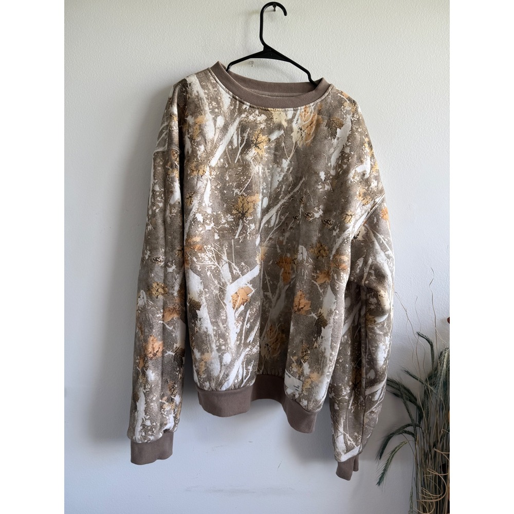 Comfrt Collection Brown Camo Forest Print Fleece Crewneck Sweatshirt XL
